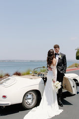 White Stunning Square Neck Sleeveless Mermaid Satin Wedding Dresses
