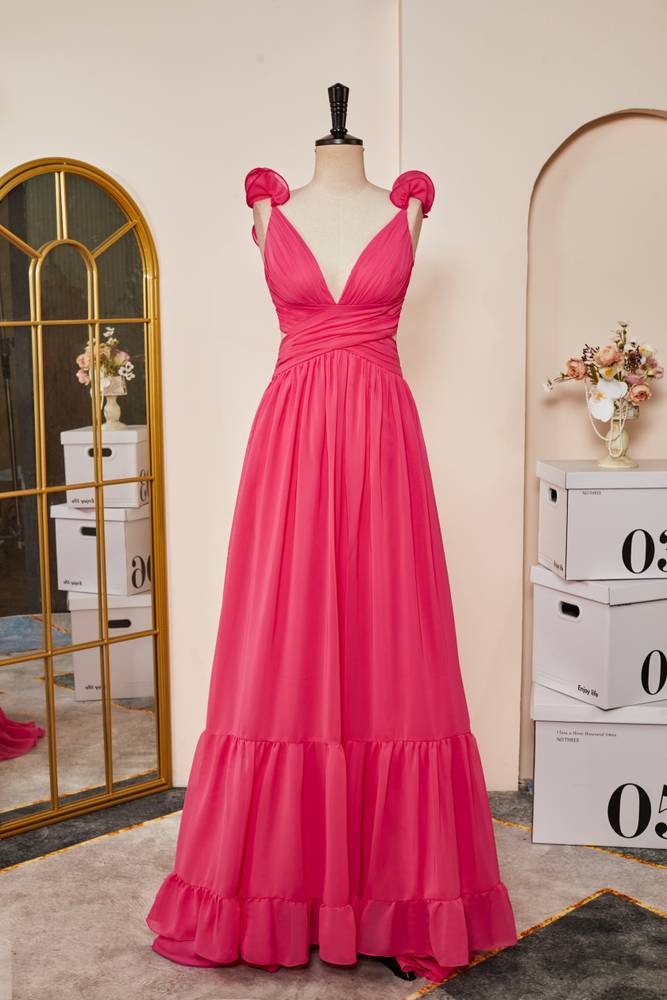 Fabulous V-Neck A-Line Sleeveless Prom Dresses with Sweep Train