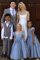 Spaghetti Straps Long A-Line Satin Wedding Dresses with Bow