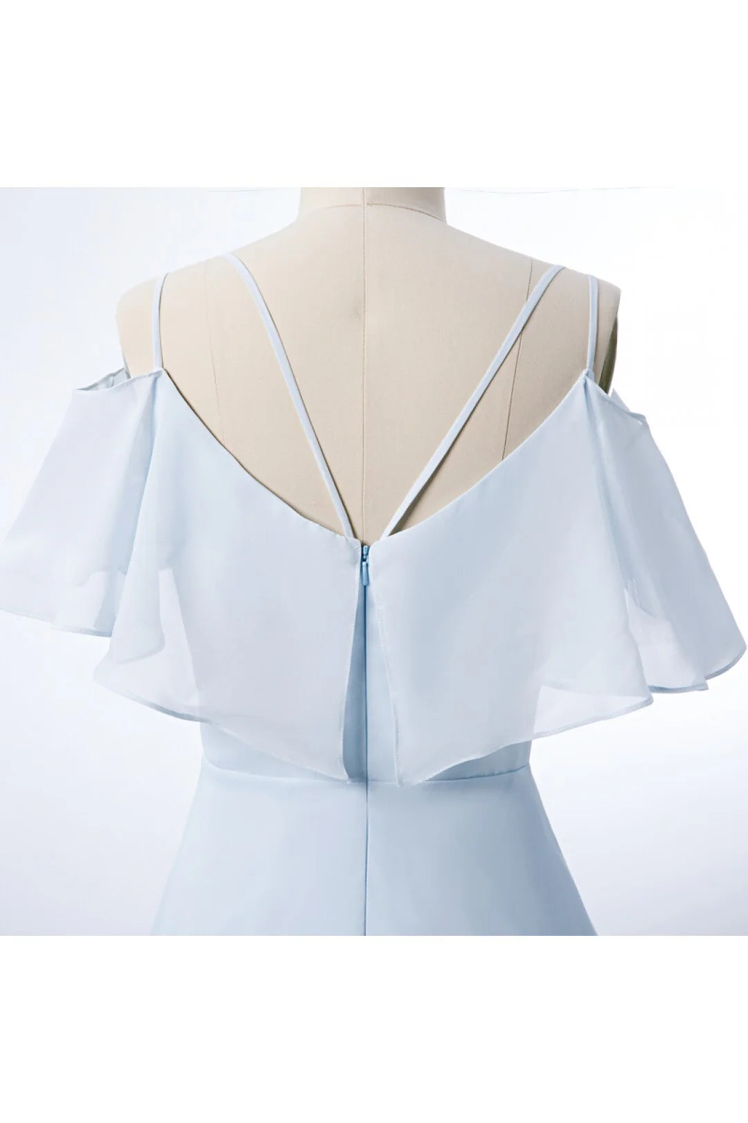 Sky Blue V-Neck A-Line Chiffon Bridesmaid Dresses with Spaghetti Straps