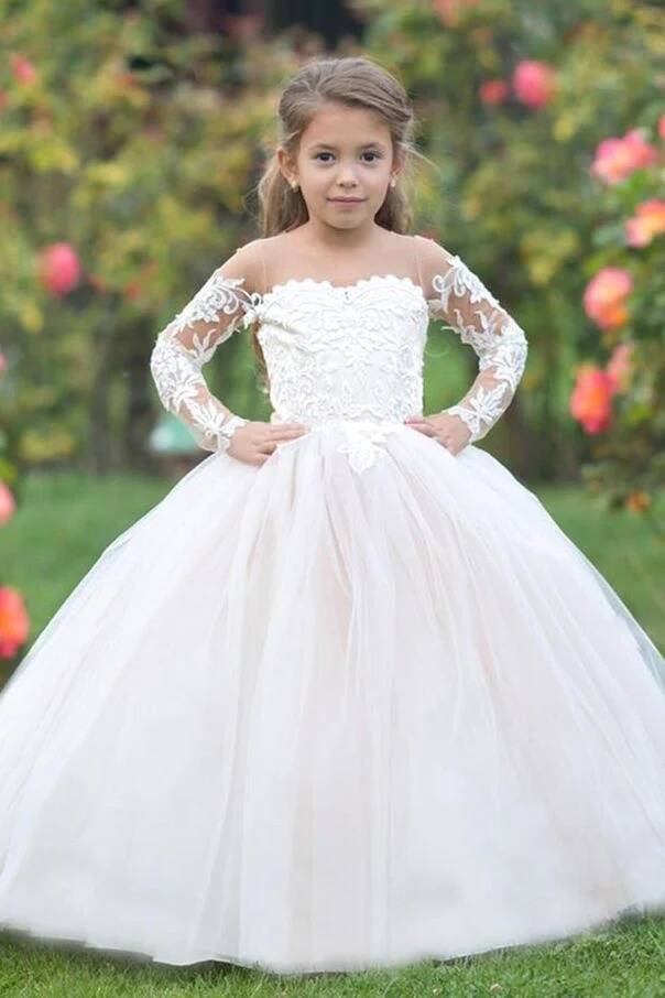 Jewel Neck Long Sleeves Ball Gown Flower Girl Dresses