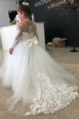 Jewel Neck Long Sleeves Ball Gown Flower Girl Dresses