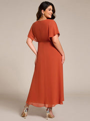 pretty LILAS|Plus Size V-Neck Chiffon Bat-Wing Sleeve A-Line Waist Applique Formal Dress