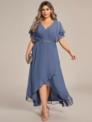 pretty LILAS|Plus Size V-Neck Chiffon Bat-Wing Sleeve A-Line Waist Applique Formal Dress