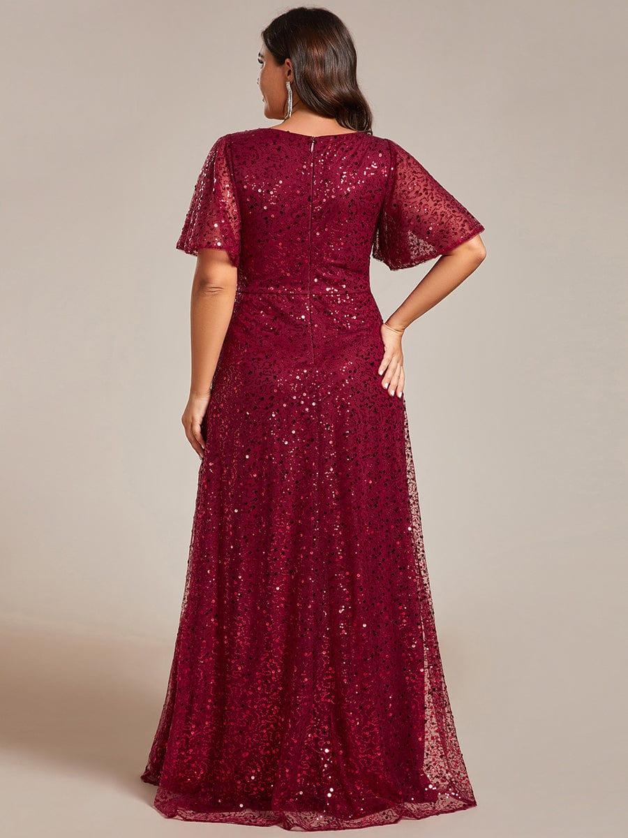 pretty ARIA|Plus Size See-Through Short Sleeves Maxi Sequin Formal Evening Dress