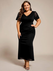 pretty CLEO|Plus Size Short Sleeve Fishtail V-Neck Beaded Formal Dress