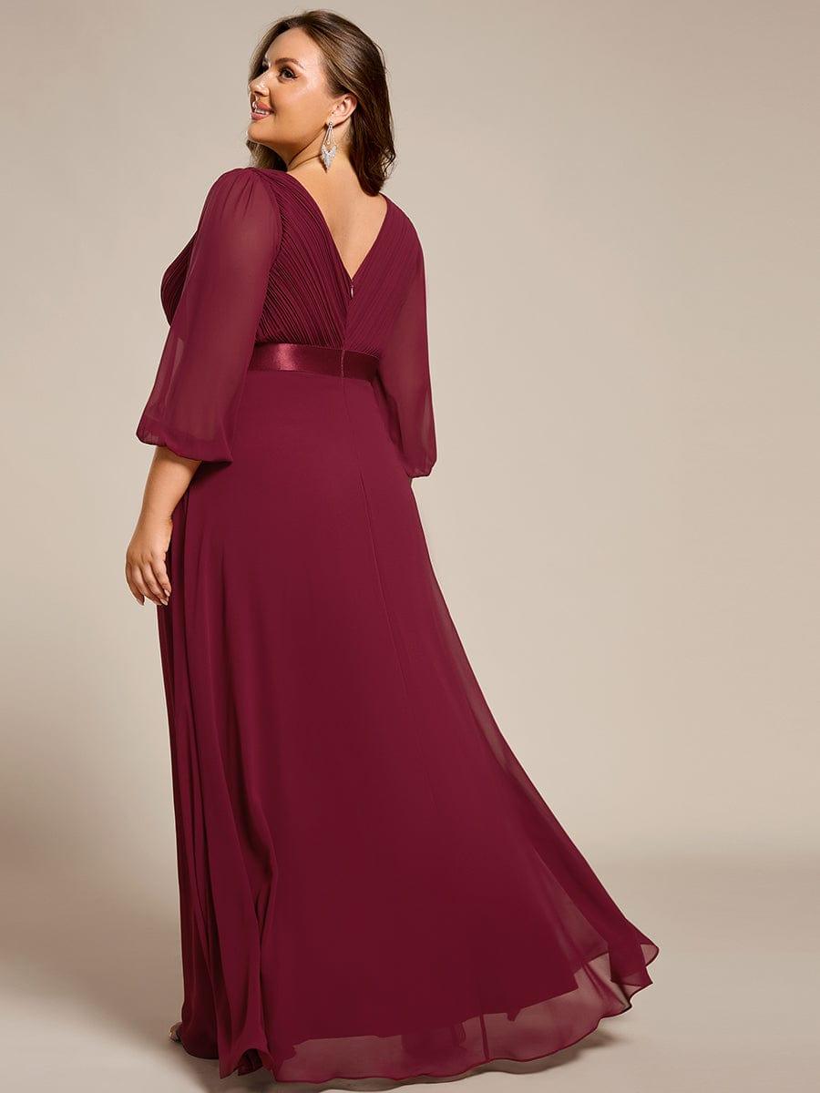 pretty OLIVIA|Plus Size Empire Waist Pleated Chiffon Long Sleeves Formal Evening Dress