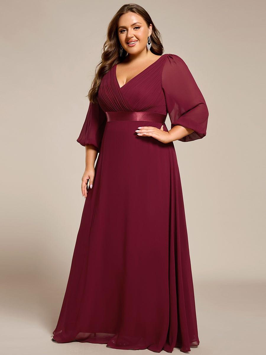 pretty OLIVIA|Plus Size Empire Waist Pleated Chiffon Long Sleeves Formal Evening Dress