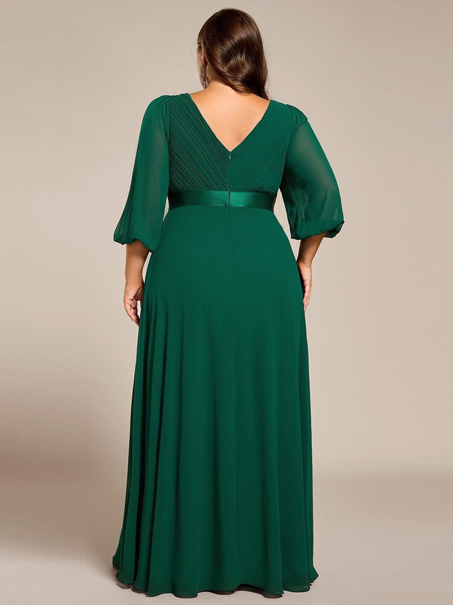 pretty OLIVIA|Plus Size Empire Waist Pleated Chiffon Long Sleeves Formal Evening Dress