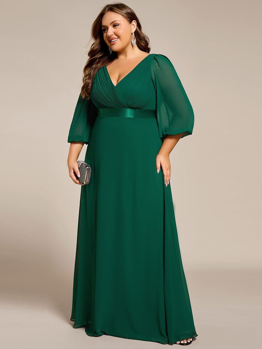pretty OLIVIA|Plus Size Empire Waist Pleated Chiffon Long Sleeves Formal Evening Dress