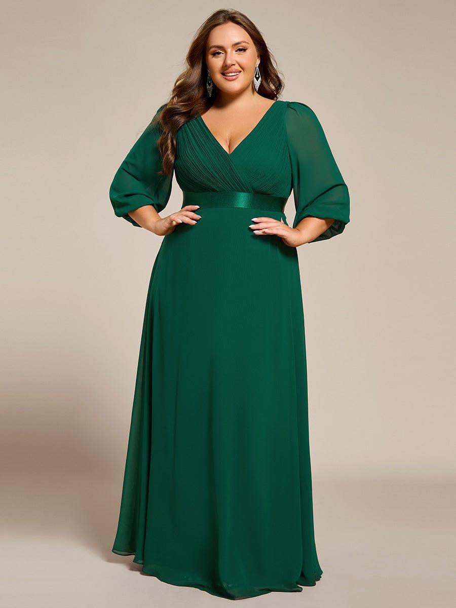 pretty OLIVIA|Plus Size Empire Waist Pleated Chiffon Long Sleeves Formal Evening Dress