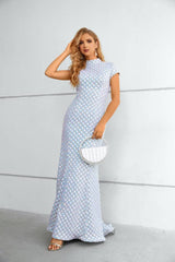 Mermaid Long High Neck Cap Sleeves Formal  Dresses