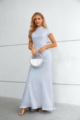Mermaid Long High Neck Cap Sleeves Formal  Dresses