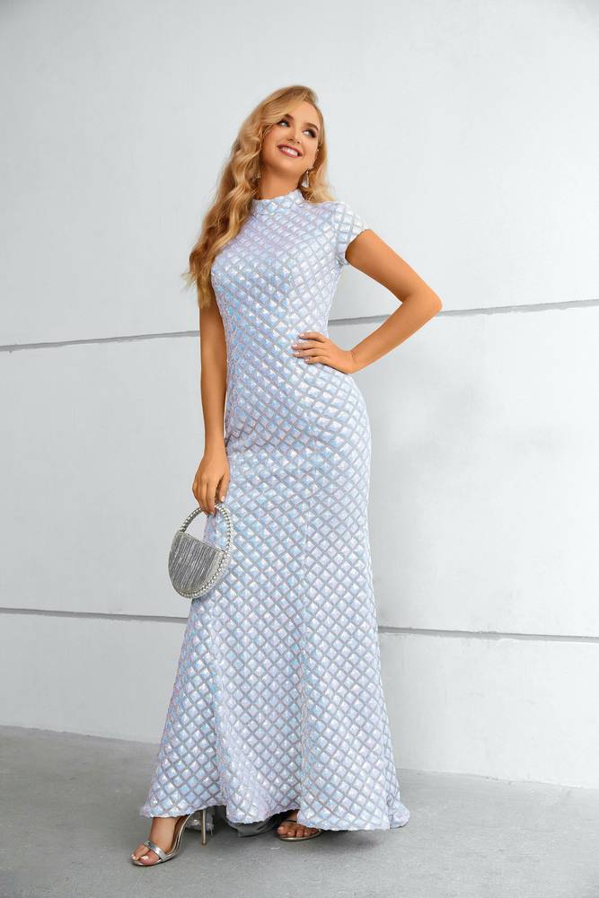 Mermaid Long High Neck Cap Sleeves Formal  Dresses