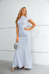 Mermaid Long High Neck Cap Sleeves Formal  Dresses