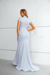 Mermaid Long High Neck Cap Sleeves Formal  Dresses