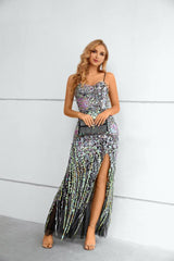 Black Sequined Sweetheart Sleeveless Mermaid Tulle Prom Dresses