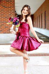 Orchid Strapless Teffeta Short A-Line Homecoming Dresses with Bow
