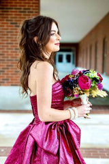 Orchid Strapless Teffeta Short A-Line Homecoming Dresses with Bow