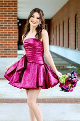 Orchid Strapless Teffeta Short A-Line Homecoming Dresses with Bow