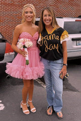 Pink Strapless A-Line Tulle Homecoming Dresses with Appliques