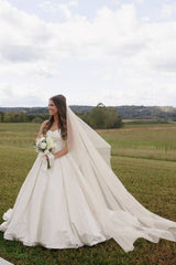 White Deluxe Strapless Sweetheart A-LIne Satin Wedding Dresses