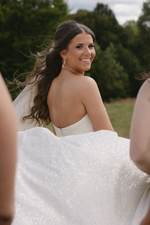 White Deluxe Strapless Sweetheart A-LIne Satin Wedding Dresses