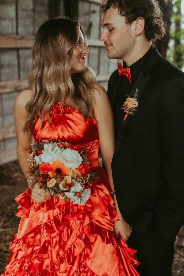 Red Halter Backless A-Line Satin Prom Evening Dresses with Slit