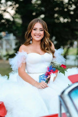 White Sweetheart A-Line Off-The-Shoulder Tulle Party Dresses