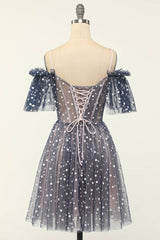 Dark Navy Trendy Off-The-Shoulder Short Homecoming Dresses